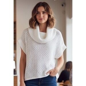 Andrea Jovine Workshop Sweater Top Women's M White Crochet Knit Cowl Neck Beach